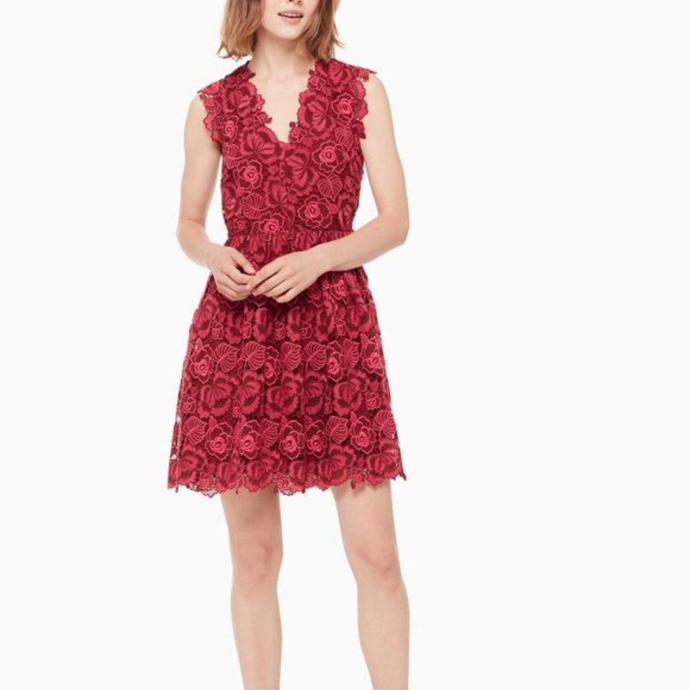 NWT Kate Spade Pink and Red Floral Lace Dress size 14